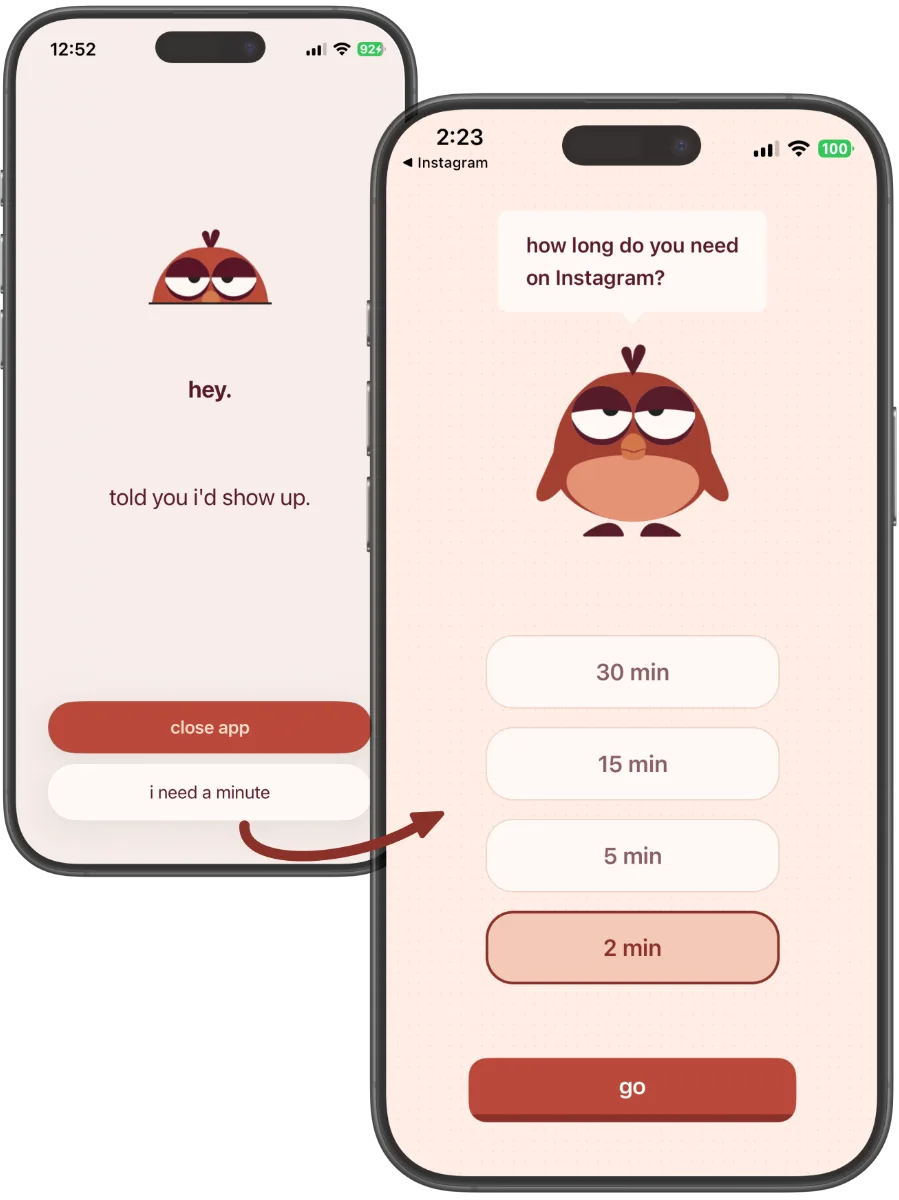 kokopi mid-scroll: close the app or set a timer